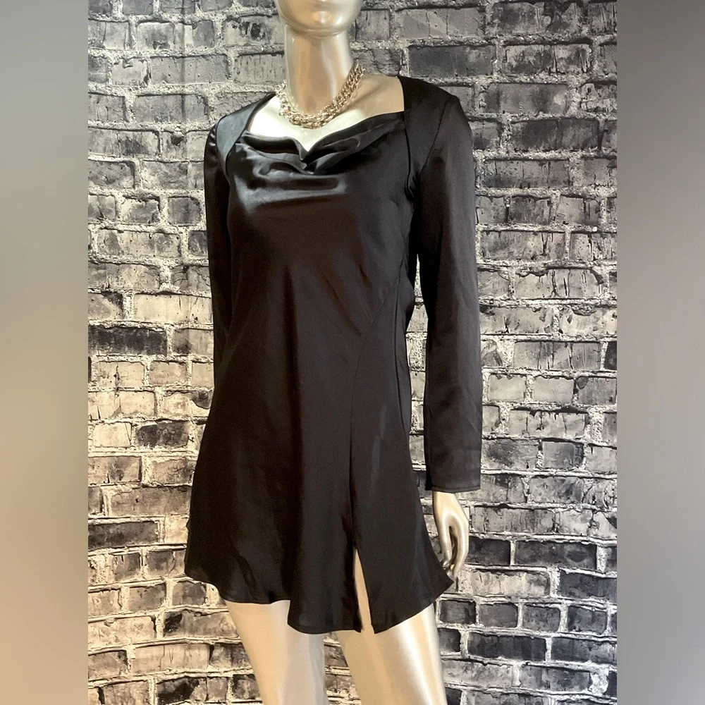 Navy Blue Satin Formal Mini Dress - Picture 3 of 10
